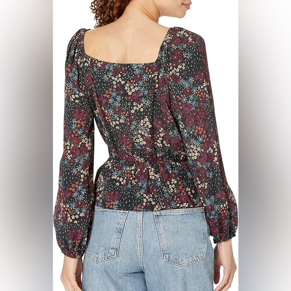 PAIGE Floral Faux Wrap Peplum Blouse Sweetheart Neck Size Large - Picture 3 of 13